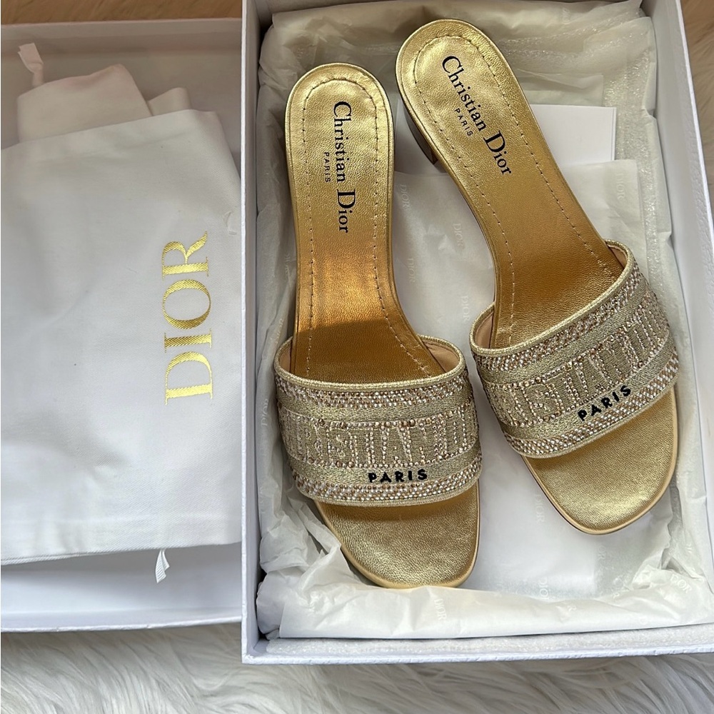Christian Dior Gold Cotton Embroidered with Metallic Thread and
